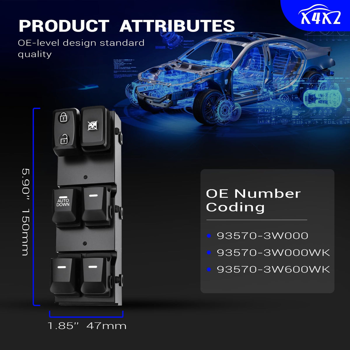 X4XZ beside ruler size comparison showing correct dimensions for straightforward replacement