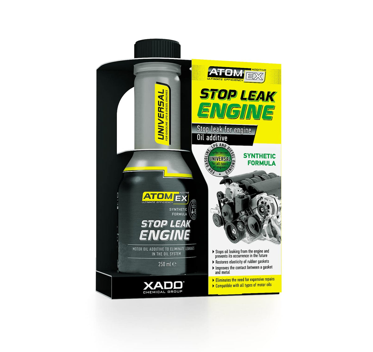 XADO ATOMEX front bottle showing clear product branding and quick benefit