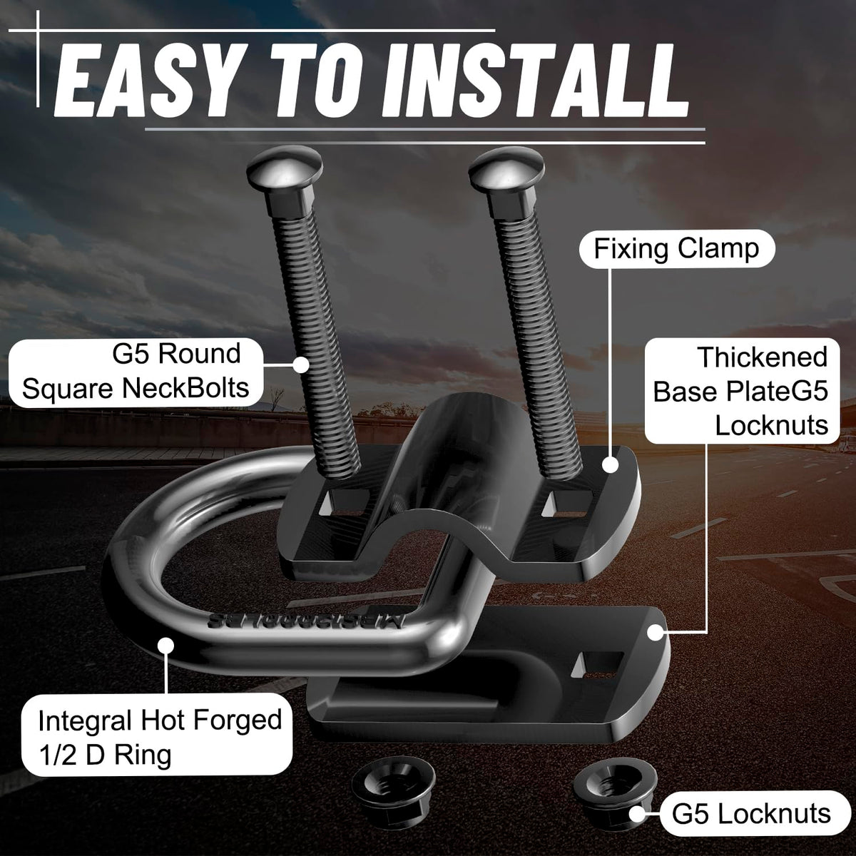 XaXmTee D-ring mounted to trailer bed demonstrating secure bolt-on installation and load security