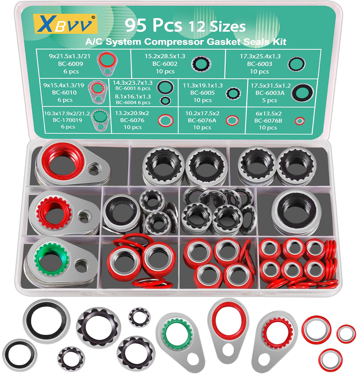 XBVV front view of kit case showing organized gasket assortment for fast access