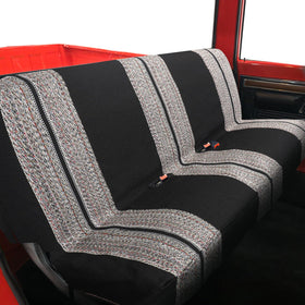 XCAR front view of black bench seat cover showing full coverage and clean look