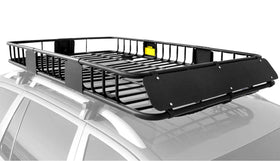 XCAR roof basket front view showing full cargo area and durable rails for extra storage