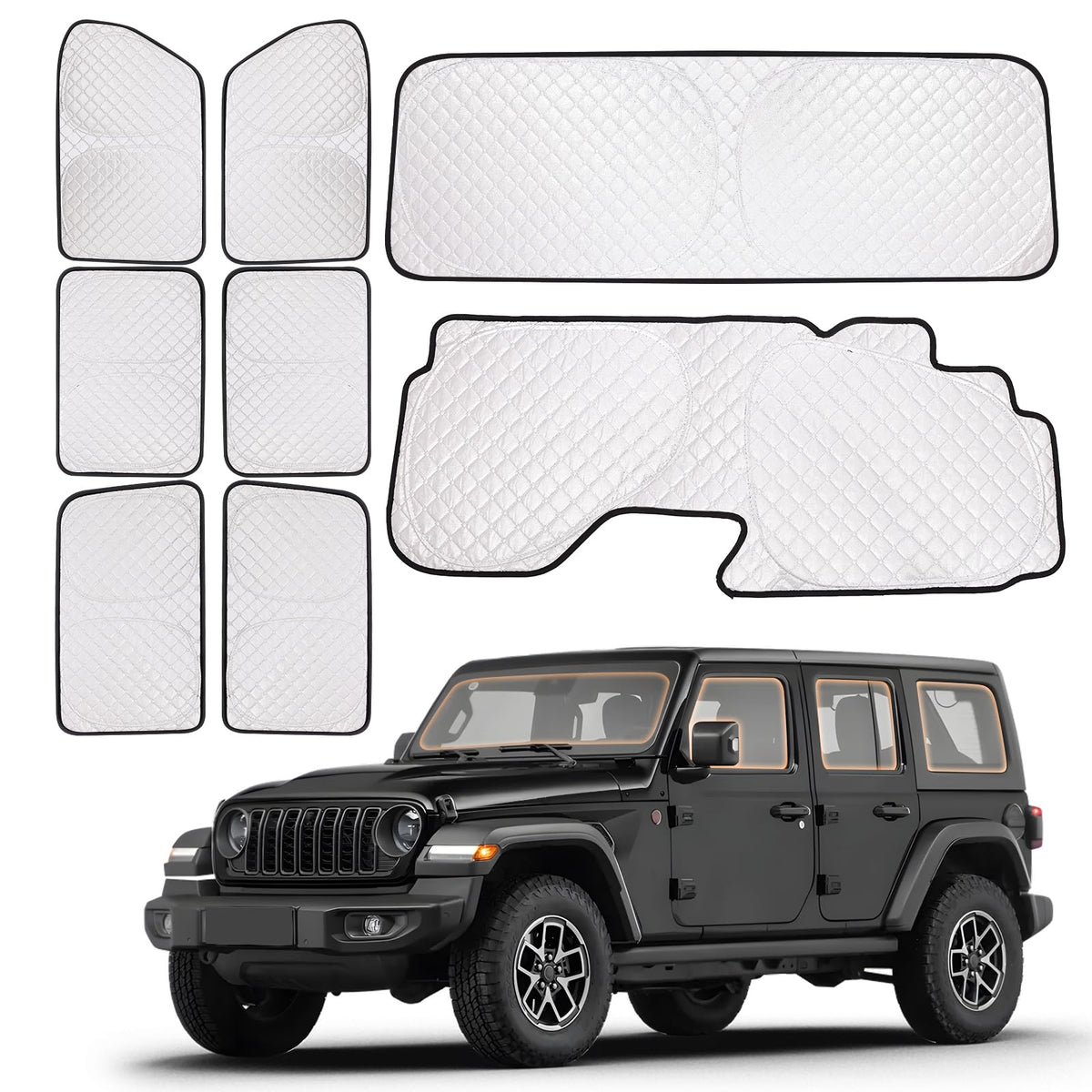 XCBYT shades in Jeep at campsite providing privacy and temperature control