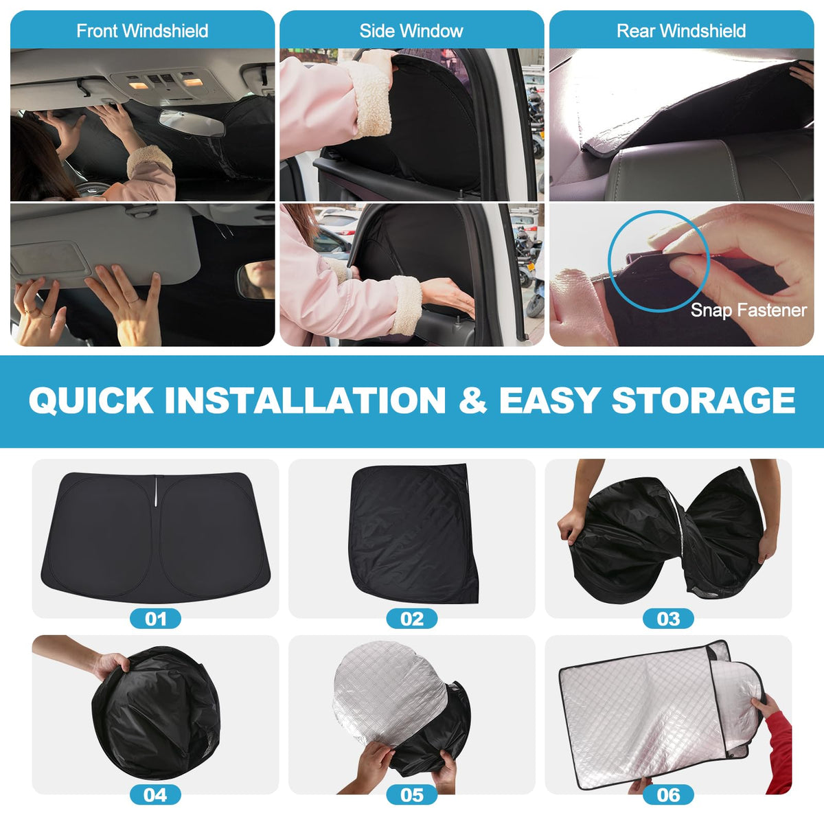XCBYT shades folded in storage bag compact for easy trunk organization
