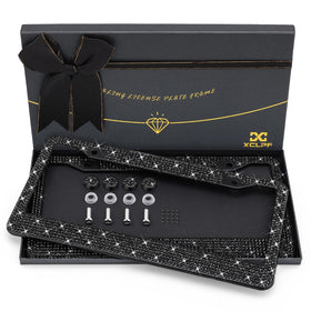 XCLPF front view of two sparkly license plate frames showing glam finish