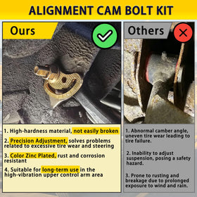 XDDPRO cam bolt installed on upper control arm demonstrating restored wheel geometry