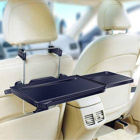 Xergur desk mounted on steering wheel with meal, offering stable eating surface