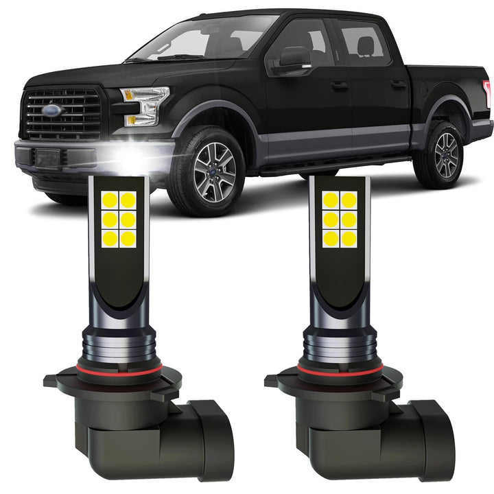 XFLHEHD front view of two fog bulbs showing plug‑and‑play fit and improved visibility