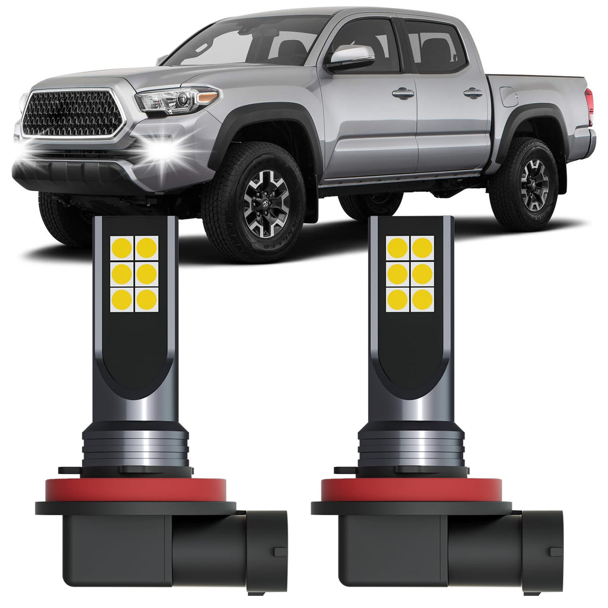 XFLHEHD front view of fog lights showing fit and bright output