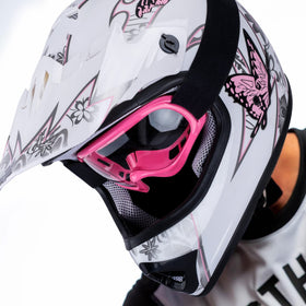 XFMT goggles and gloves set displayed with helmet for ready-to-ride convenience