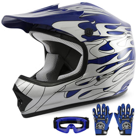 XFMT helmet front view showing blue flame design and DOT safety confidence