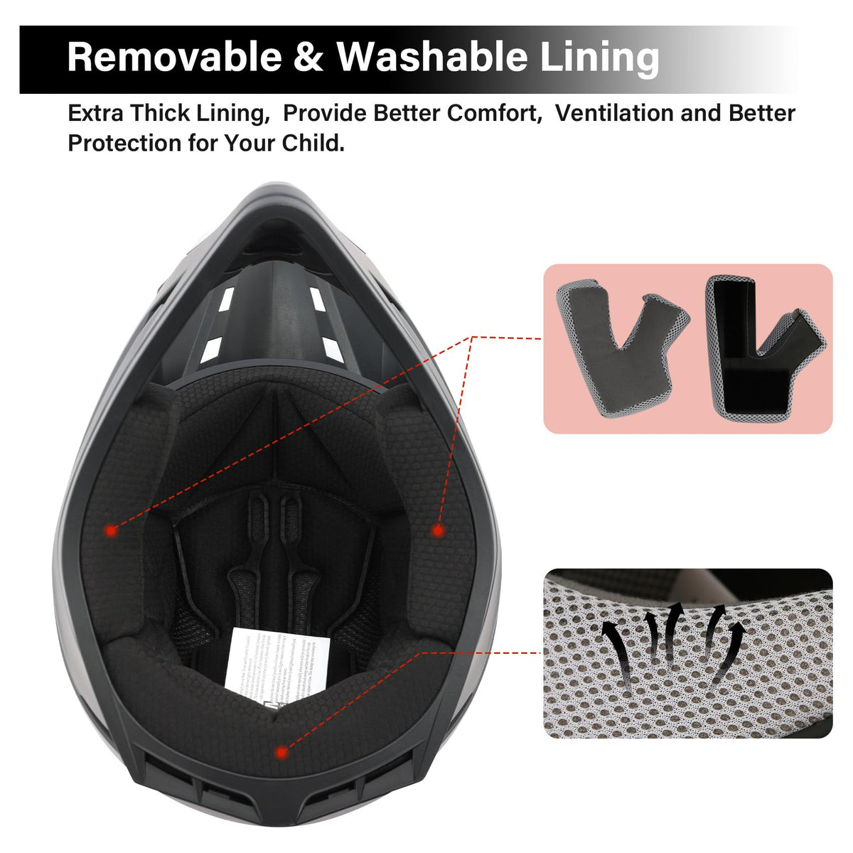 XFMT helmet inner liner closeup showing removable washable padding for hygienic comfort