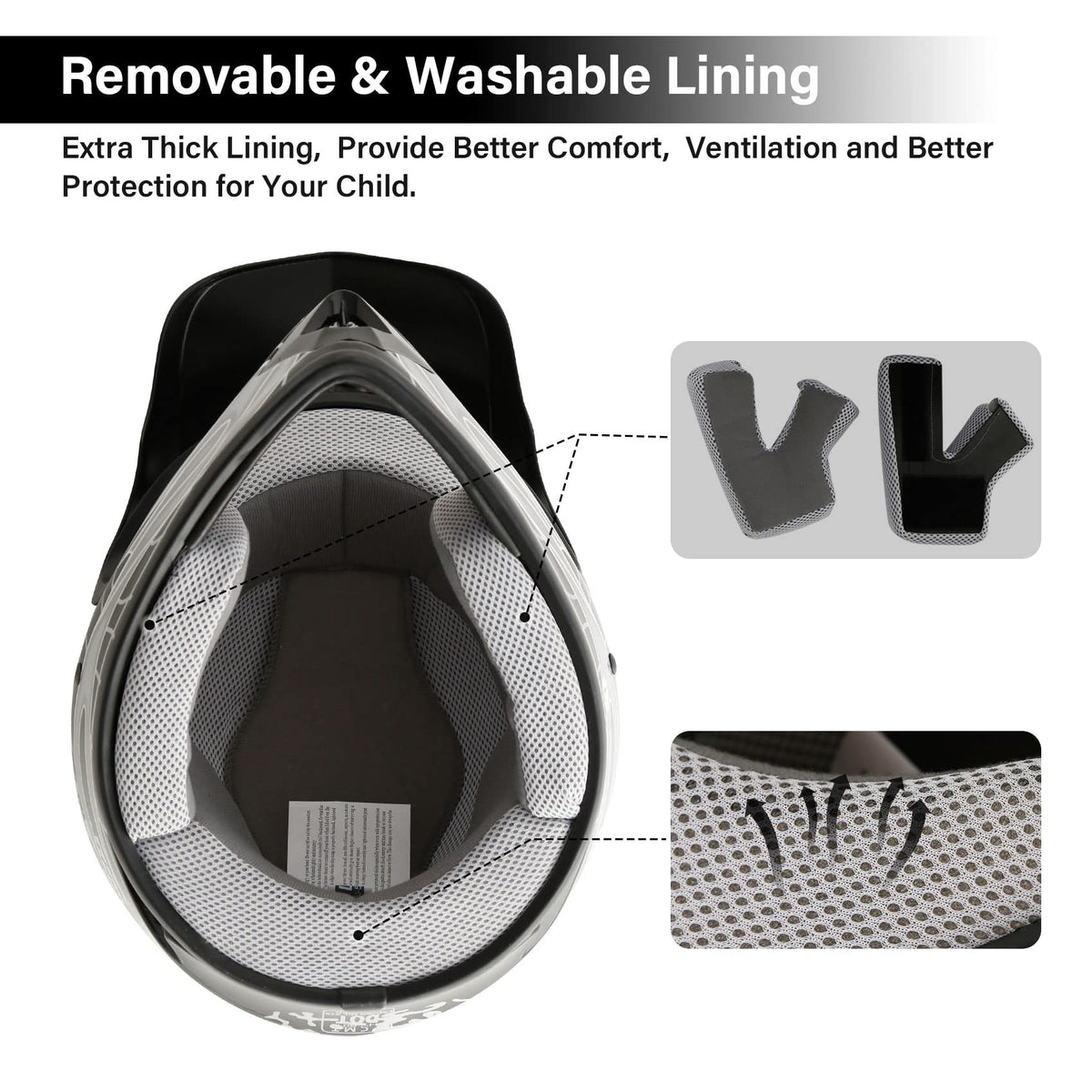 XFMT helmet inner liner closeup showing removable washable comfort pads