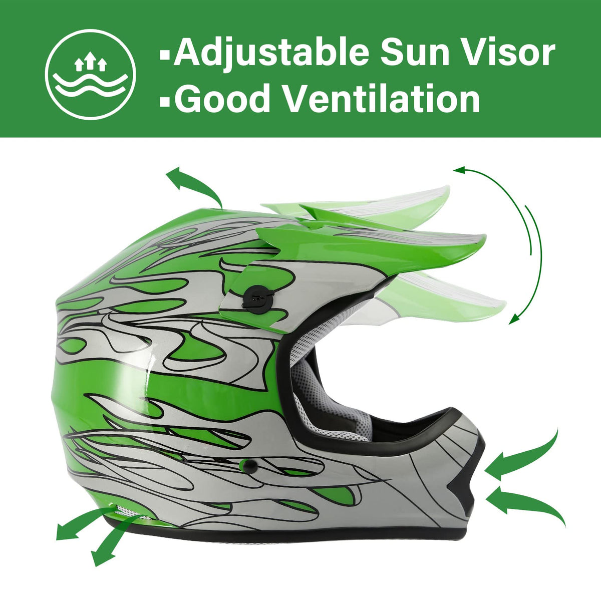 XFMT helmet side profile with adjustable visor and improved visibility