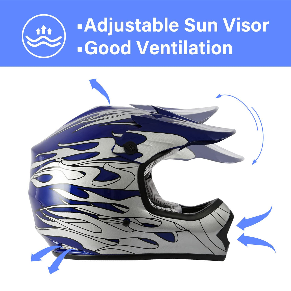XFMT helmet side profile highlighting adjustable visor and fit benefits