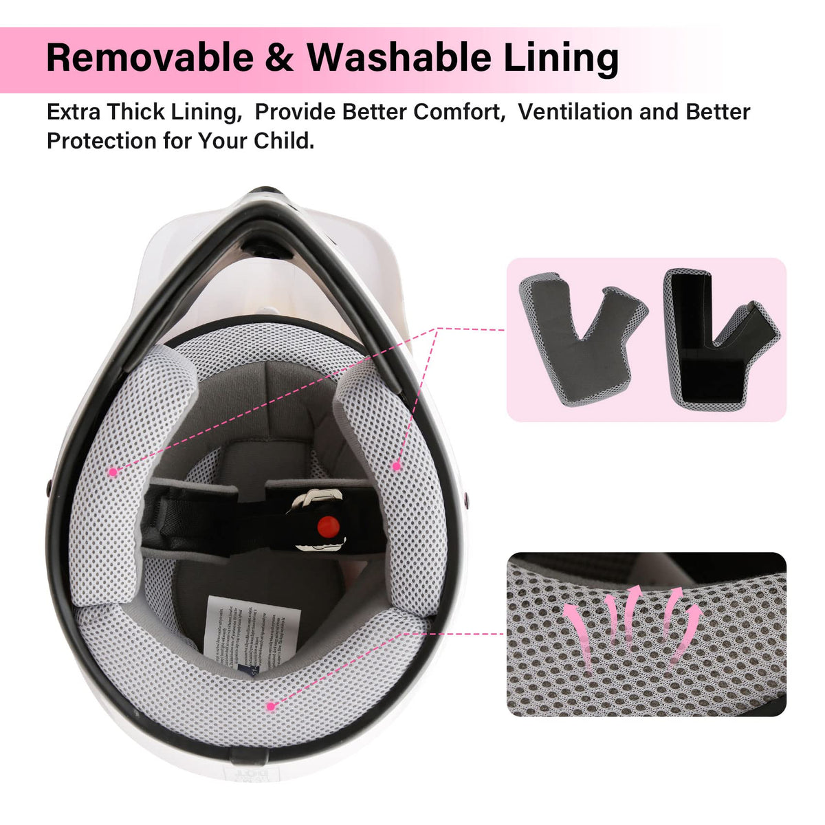 XFMT interior liner closeup showing removable washable padding for hygiene