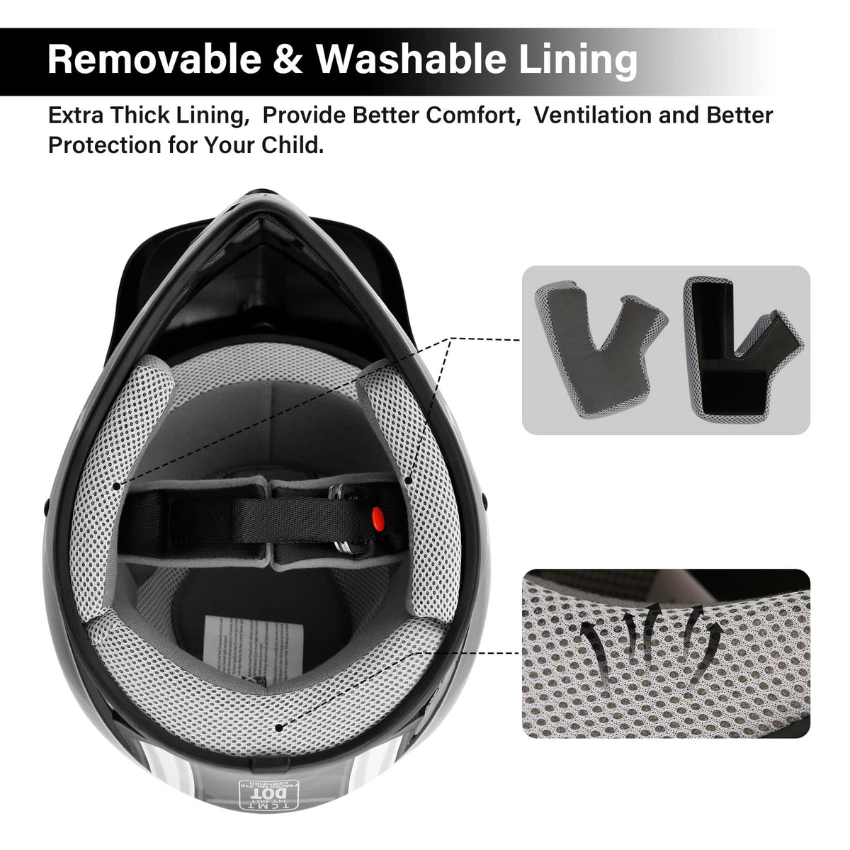 XFMT removable washable liner detail emphasizing comfort and hygiene benefit