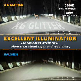 XG Glitter low beam and fog light comparison demonstrating clearer lane lines
