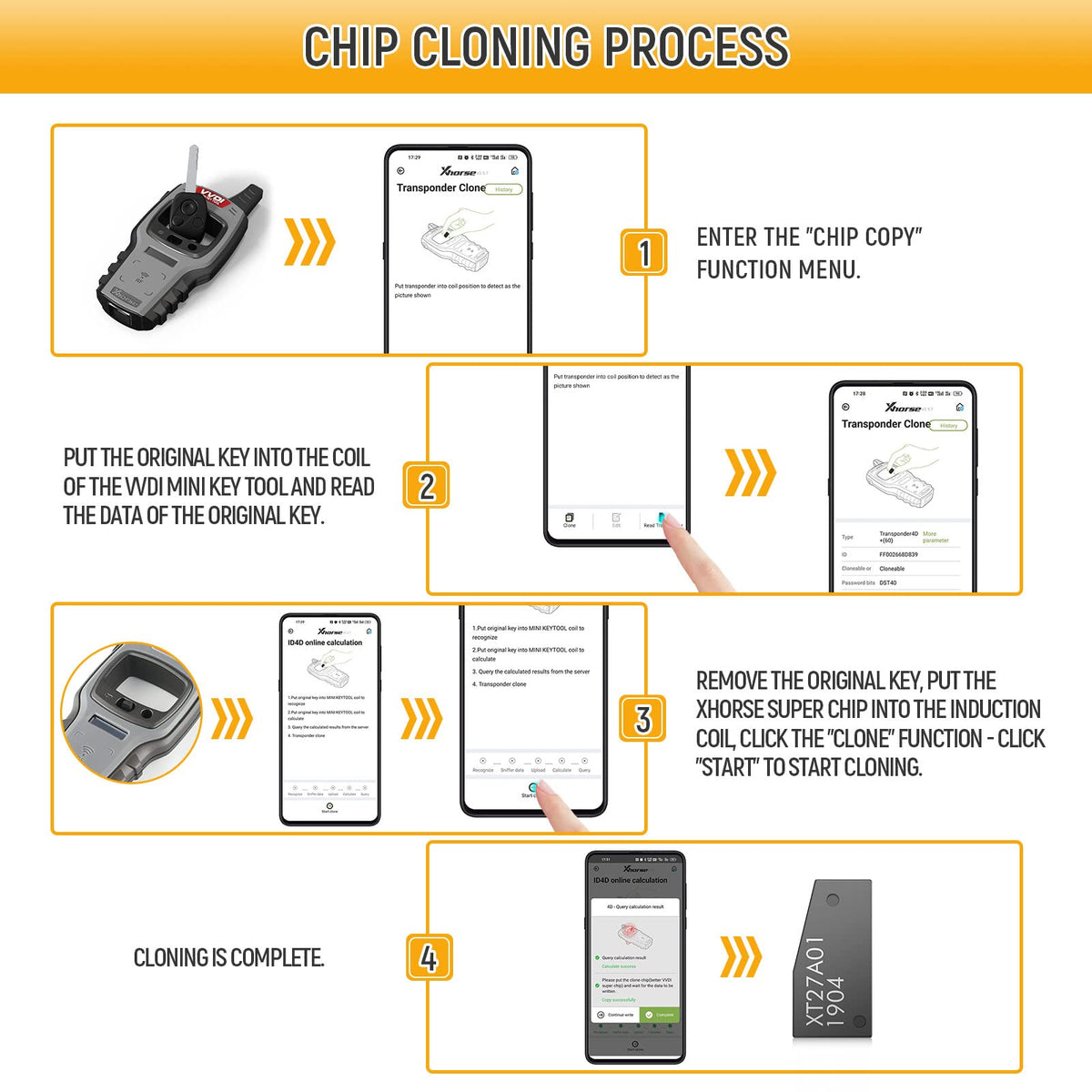 Top view of Xhorse chip label and markings for quick identification