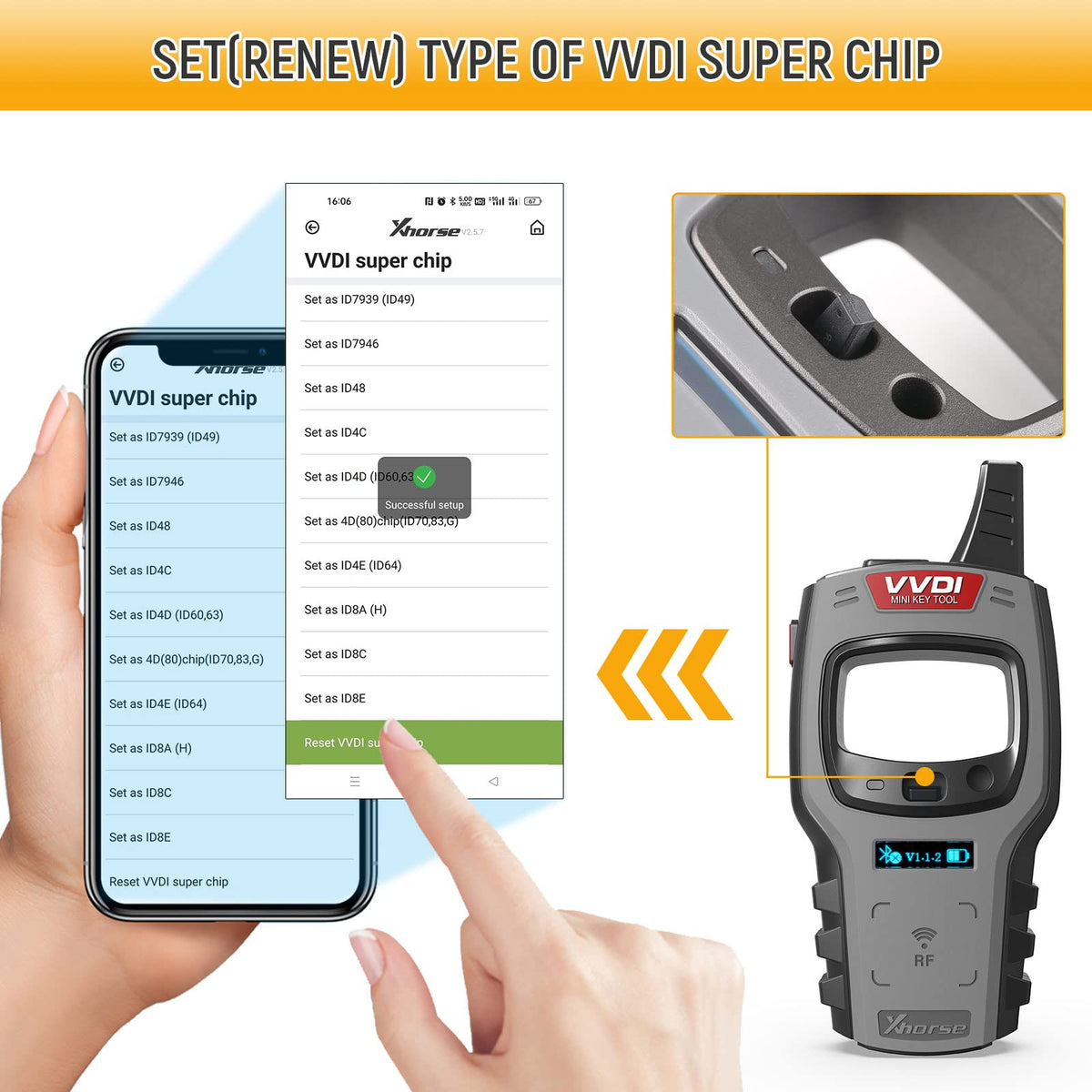 Xhorse super chip beside a coin showing compact size and easy handling