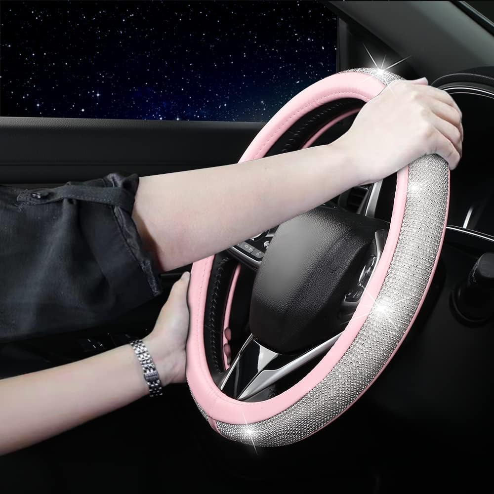 XIANGDING installed on steering wheel lifestyle shot showing fashionable interior upgrade