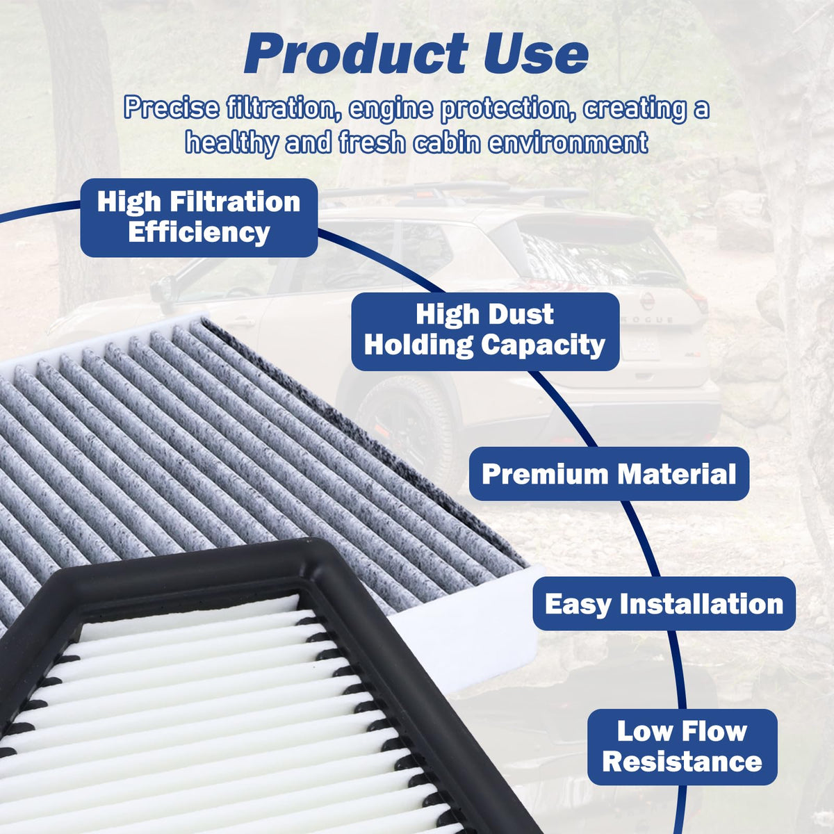 Xiaoyudou filters beside ruler and Nissan manual illustrating exact size and fit