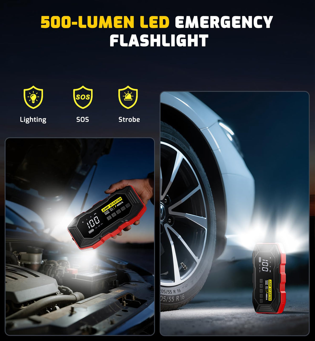 Xiauodo 500-lumen light illuminating roadside, bright visibility for safety