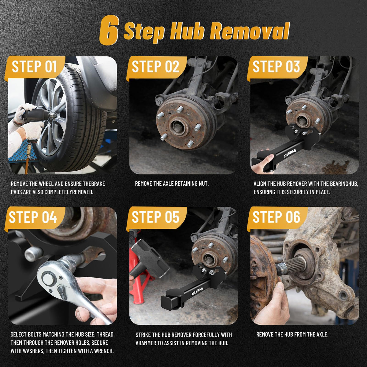 XIEKRAB kit in use on SUV hub demonstrating safe removal and reduced damage