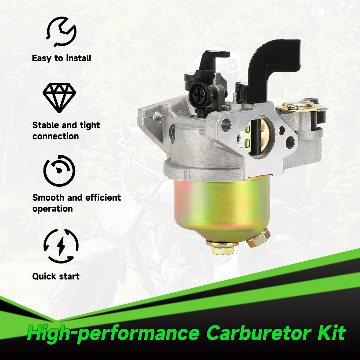 XIKOBY carburetor side mounting detail highlighting easy fit and durability