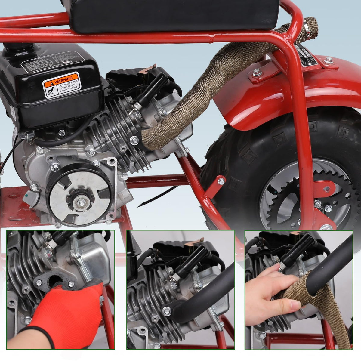 XIKOBY CT100U installed on mini bike side view improving legroom and heat routing