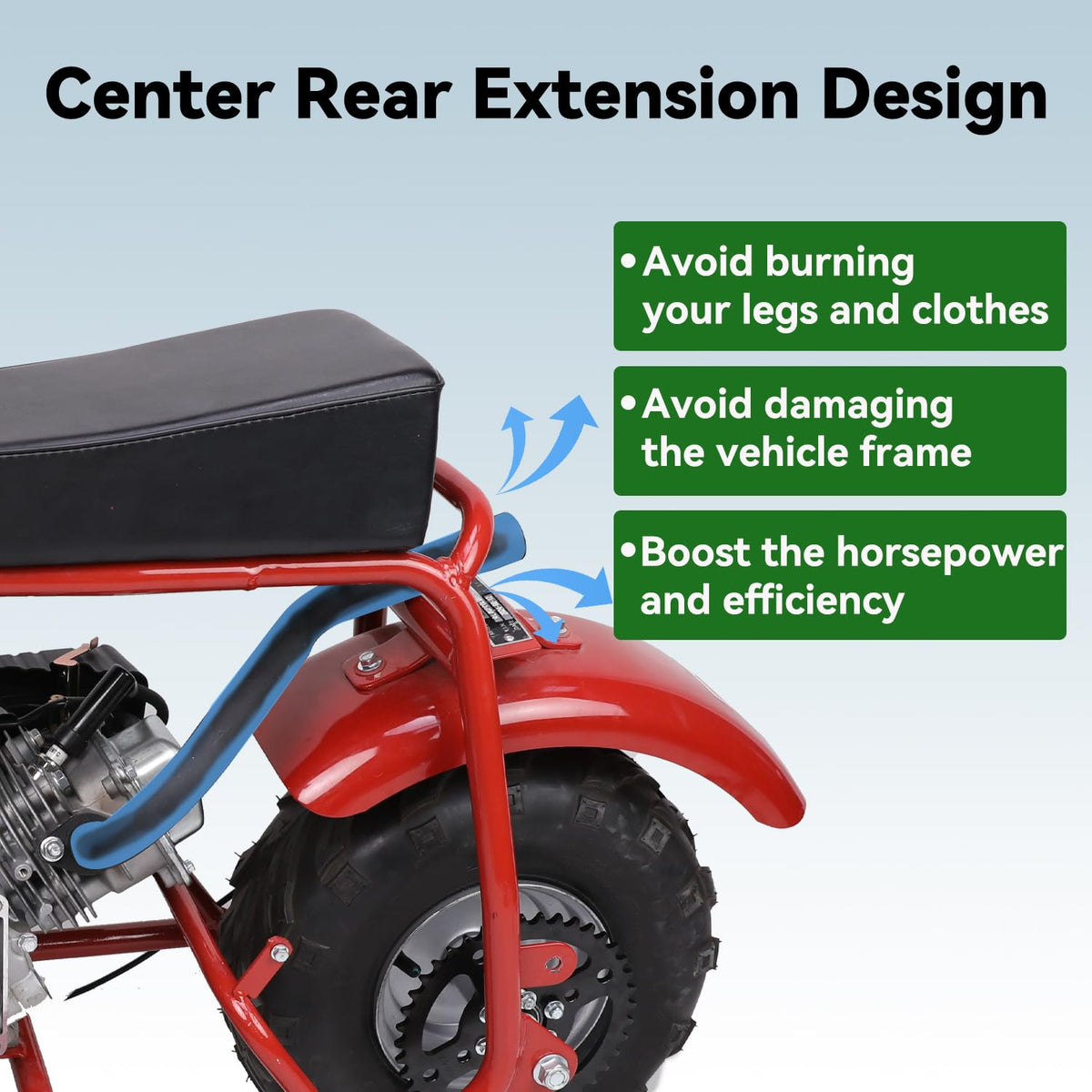 XIKOBY CT100U rear exit clearance demo keeping heat away from rider legs