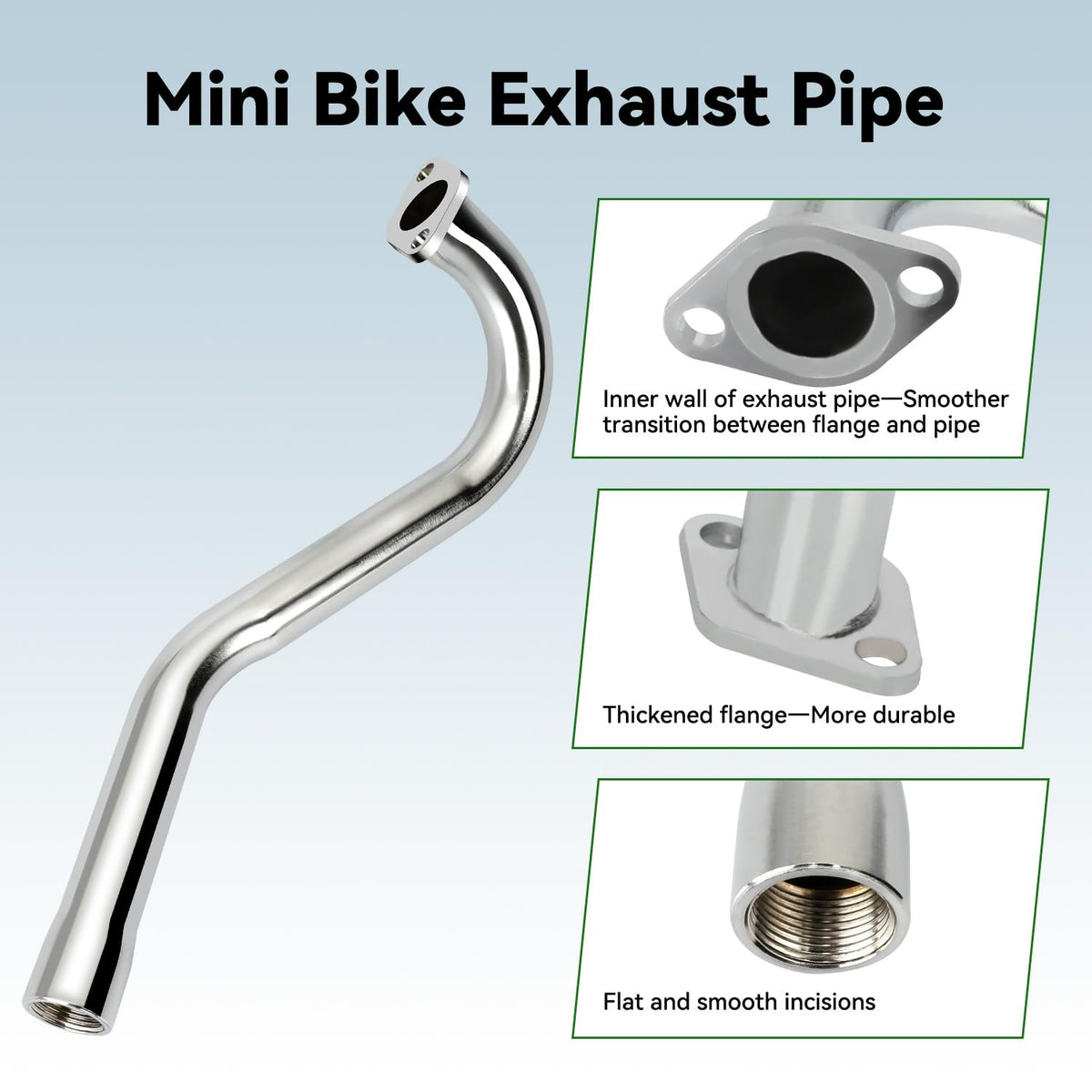 XIKOBY exhaust mounted on mini bike illustrating safer leg clearance and placement