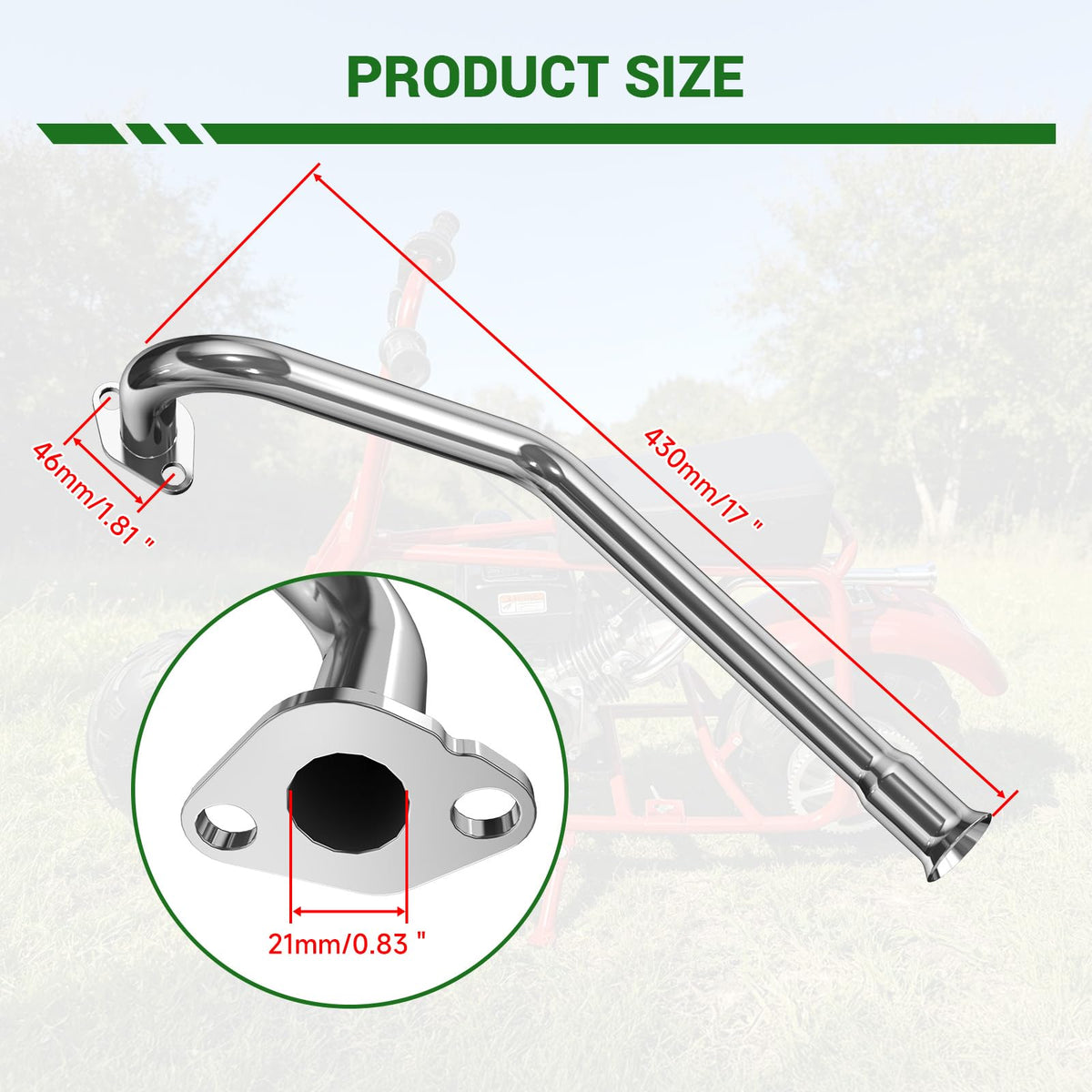 XIKOBY exhaust tip angle shot showing aerodynamic flare for better scavenging