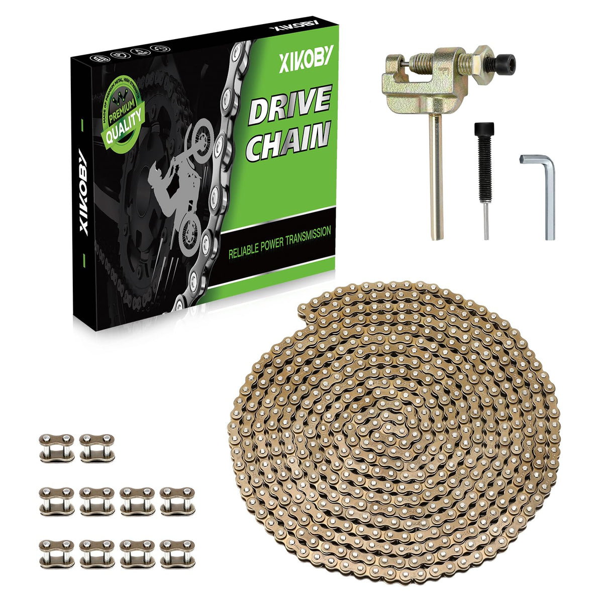 XIKOBY front packaging showing full 10ft chain kit and benefits