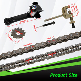 XIKOBY chain and sprocket beside ruler for scale showing correct 132-link length