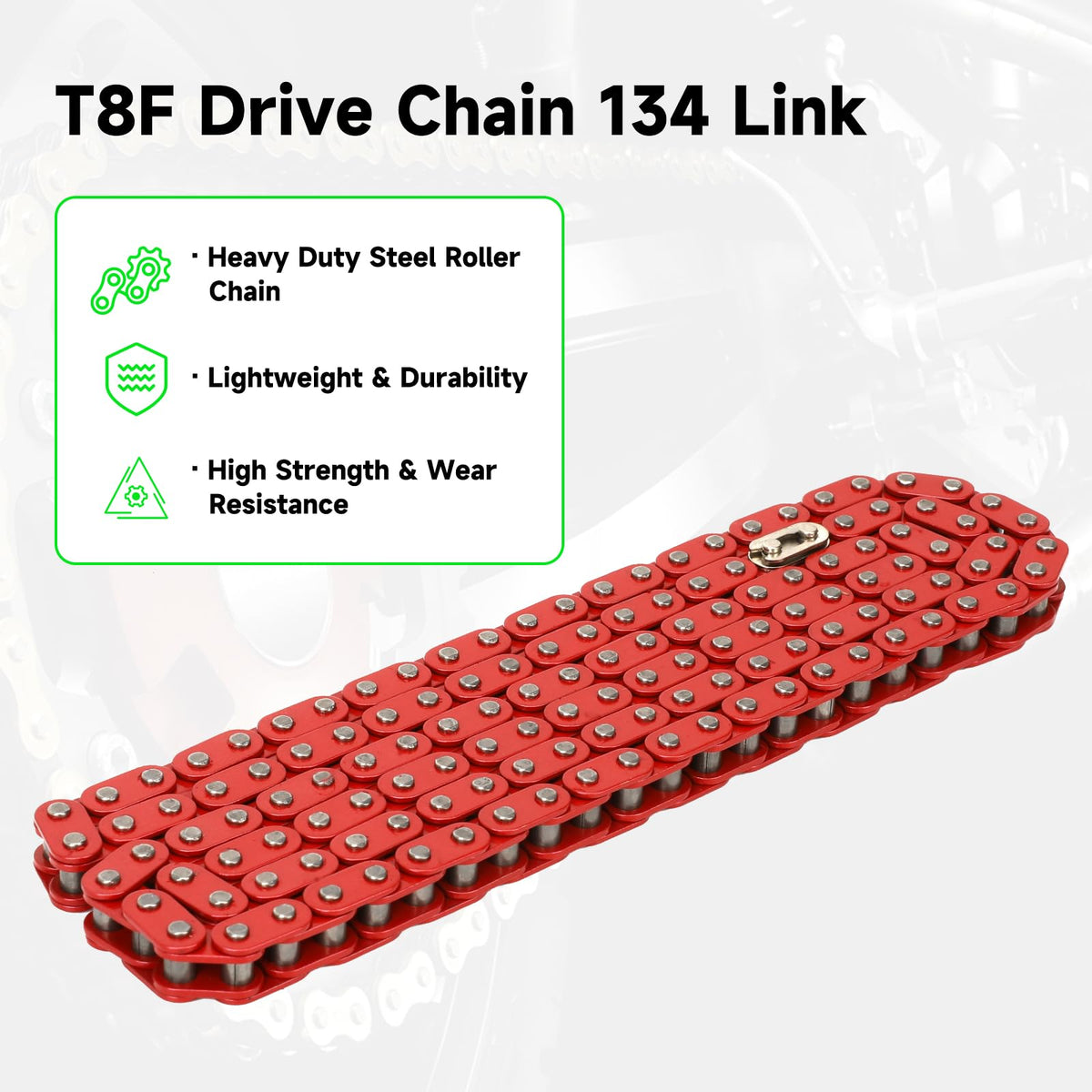 XIKOBY close-up of T8F chain links highlighting durability and smoother power transfer