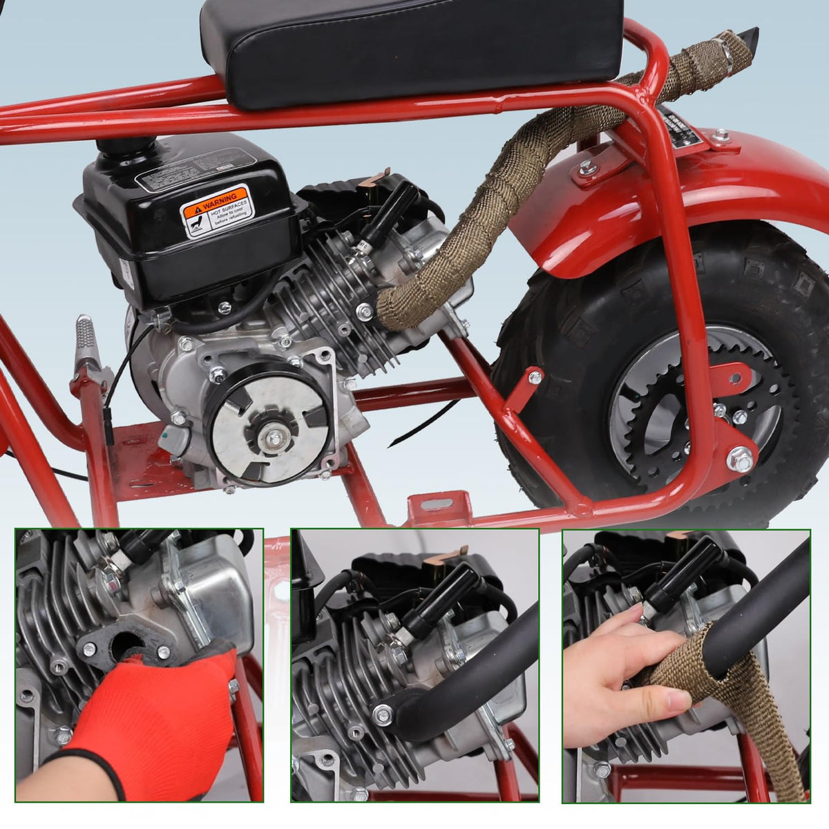 XIKOBY exhaust installed under seat showing improved rider legroom and safety