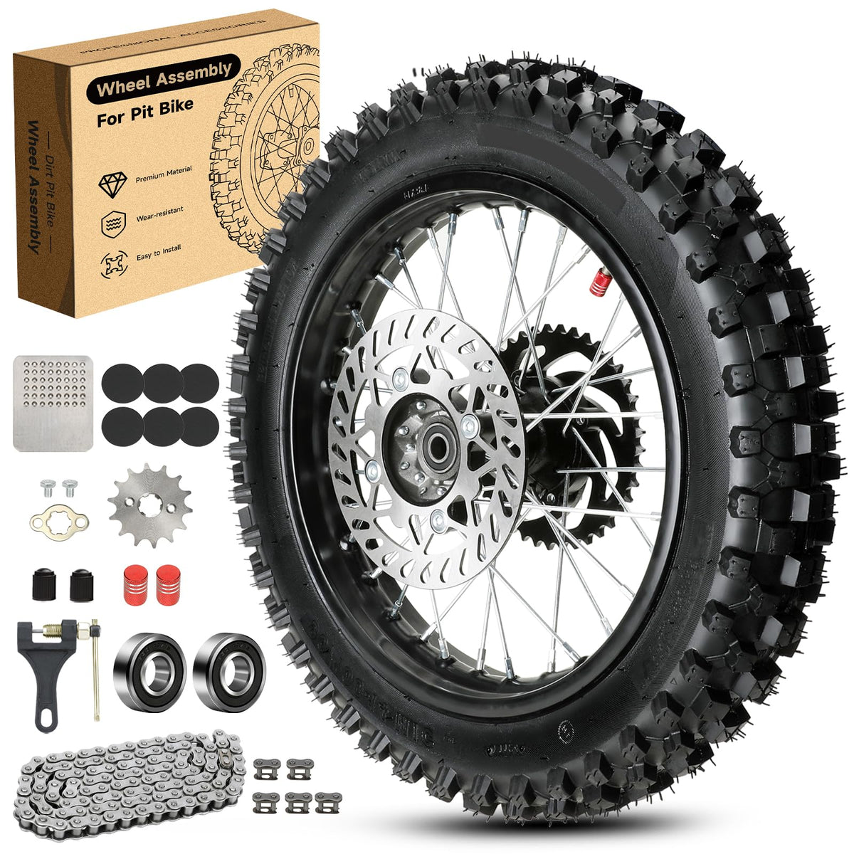 XIKOBY front view of full 14-inch rear wheel assembly showing ready-to-fit benefit