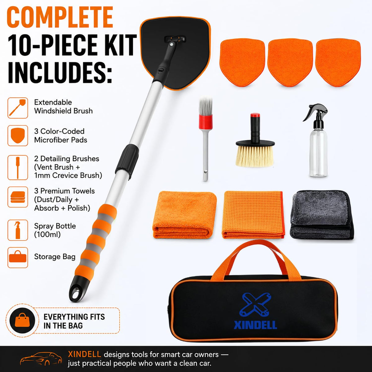 XINDELL cleaner in use reaching across dashboard for convenient access