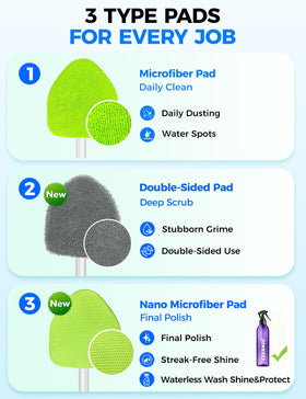 XINDELL microfiber and nano-fiber pads displayed for wet and dry cleaning
