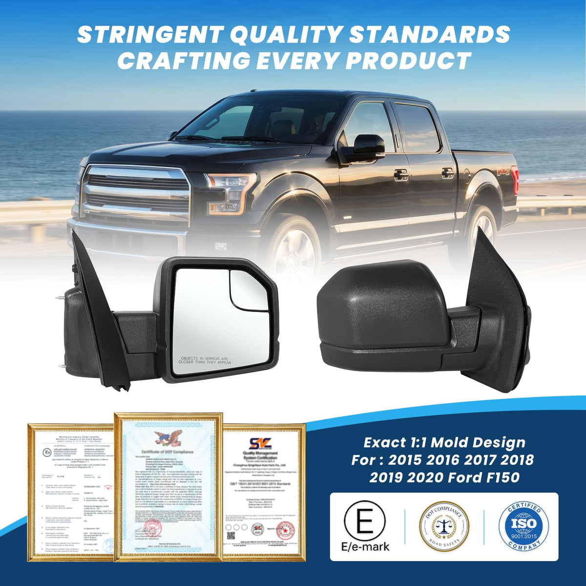 xingsichuang mirror installed on Ford F150 passenger side demonstrating correct fit