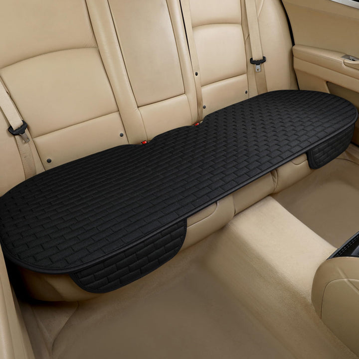 XINGSILUC front view of black linen back seat cover showing full protection and sleek look