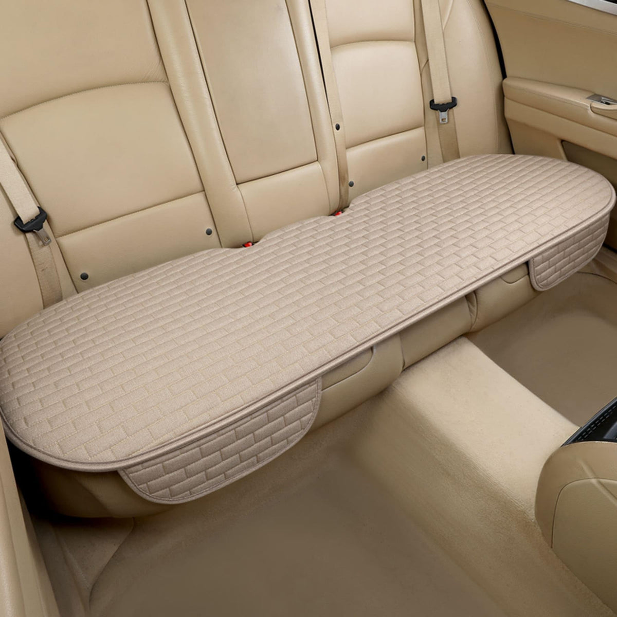 XINGSILUC front view of beige back seat cover showing full coverage and neat fit