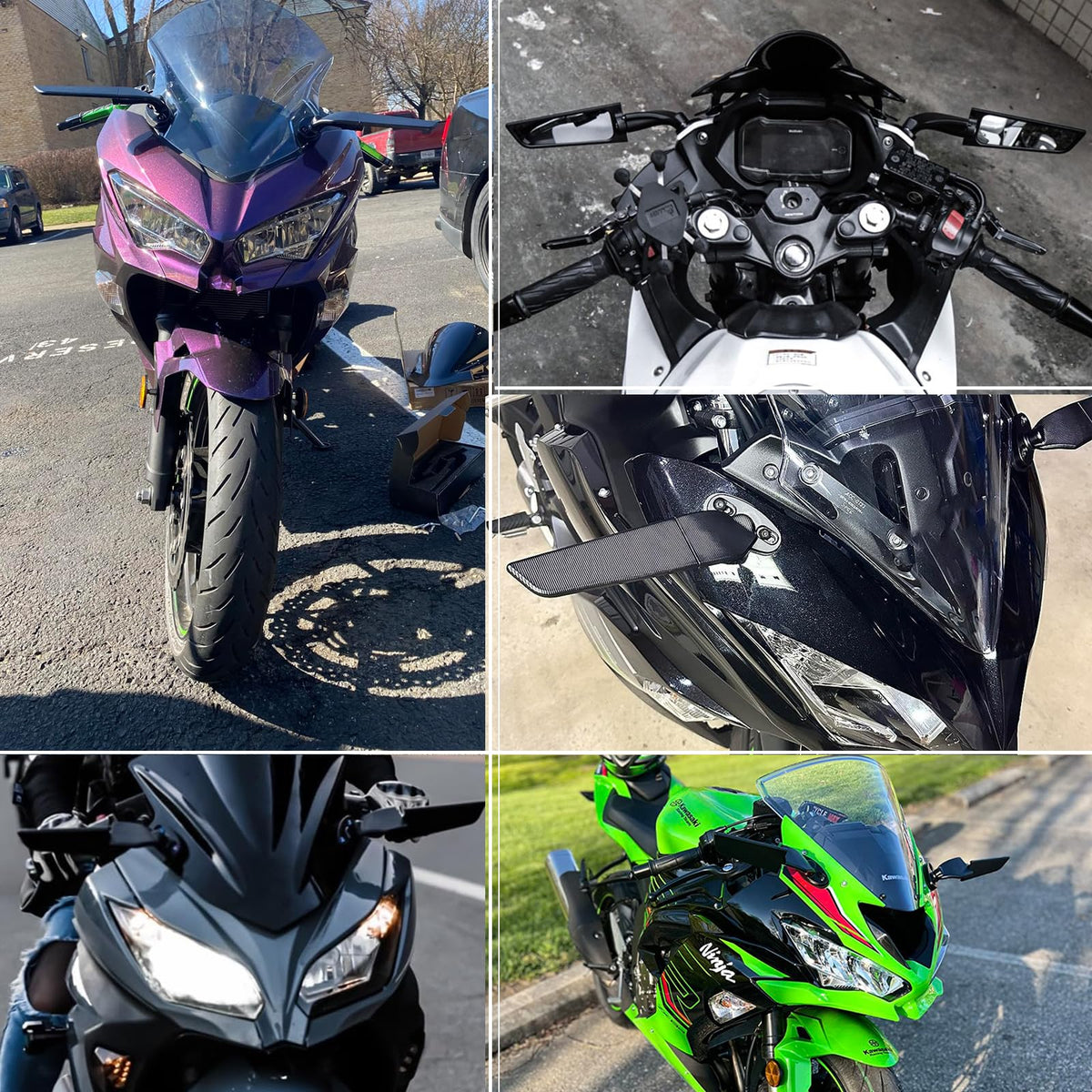 XINGWU side-mounted mirror on a Ninja demonstrating compact sporty look