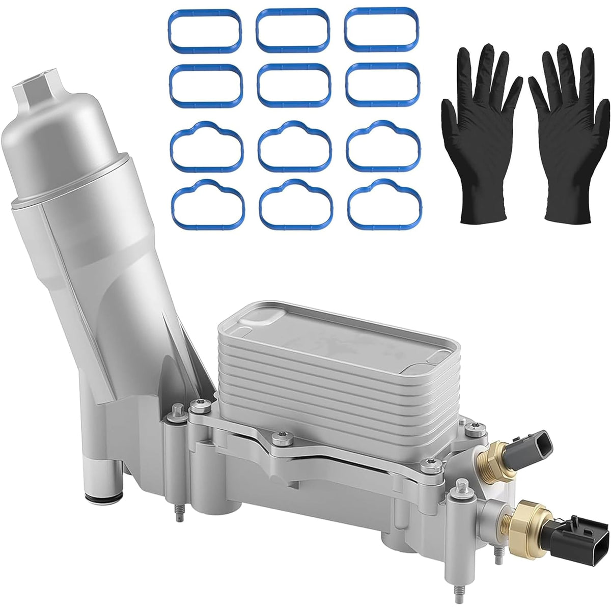 XINLIN front view assembled aluminum oil filter housing showing robust construction and fit