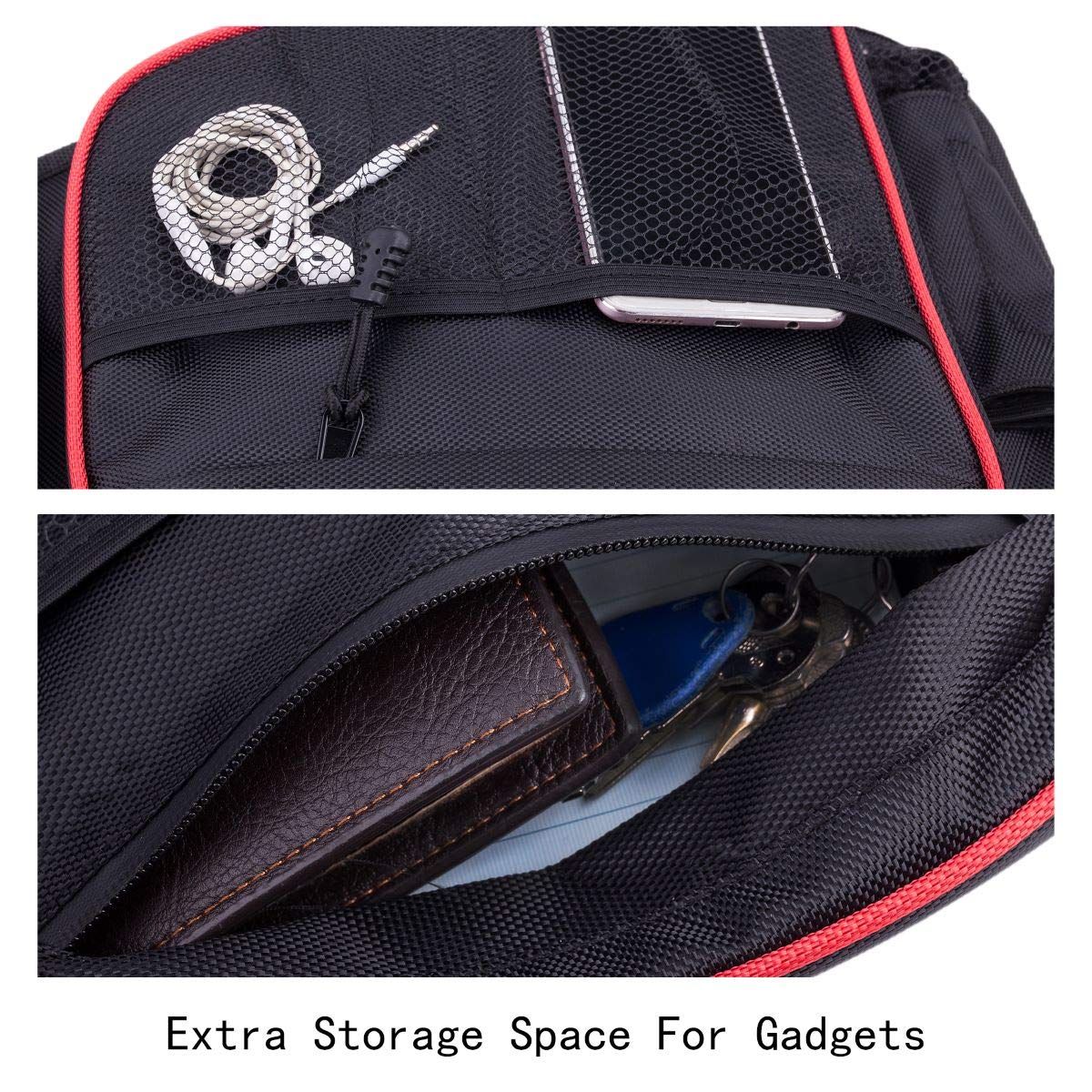 Xintre open main pocket with mesh showing organized storage benefit