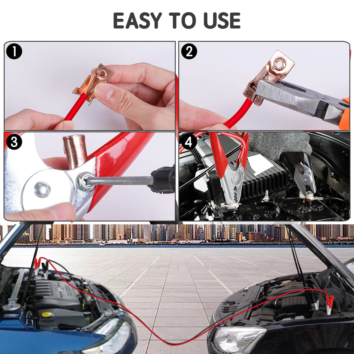 XIOGZAXI clamp in use on a car battery showing firm clamp and reliable contact
