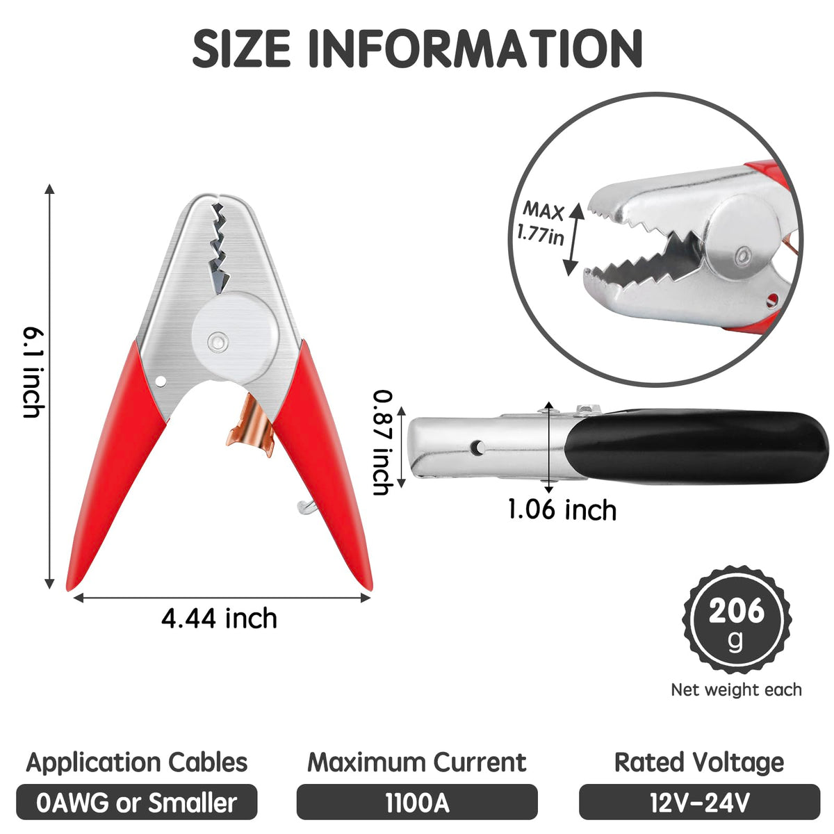 XIOGZAXI clamp attached to 0 AWG cable demonstrating secure cable termination
