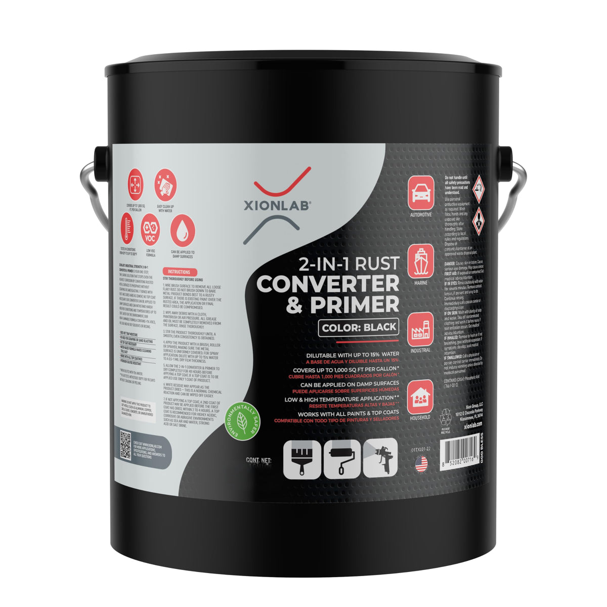 Xion Lab front label on one-gallon can showing product name and benefits