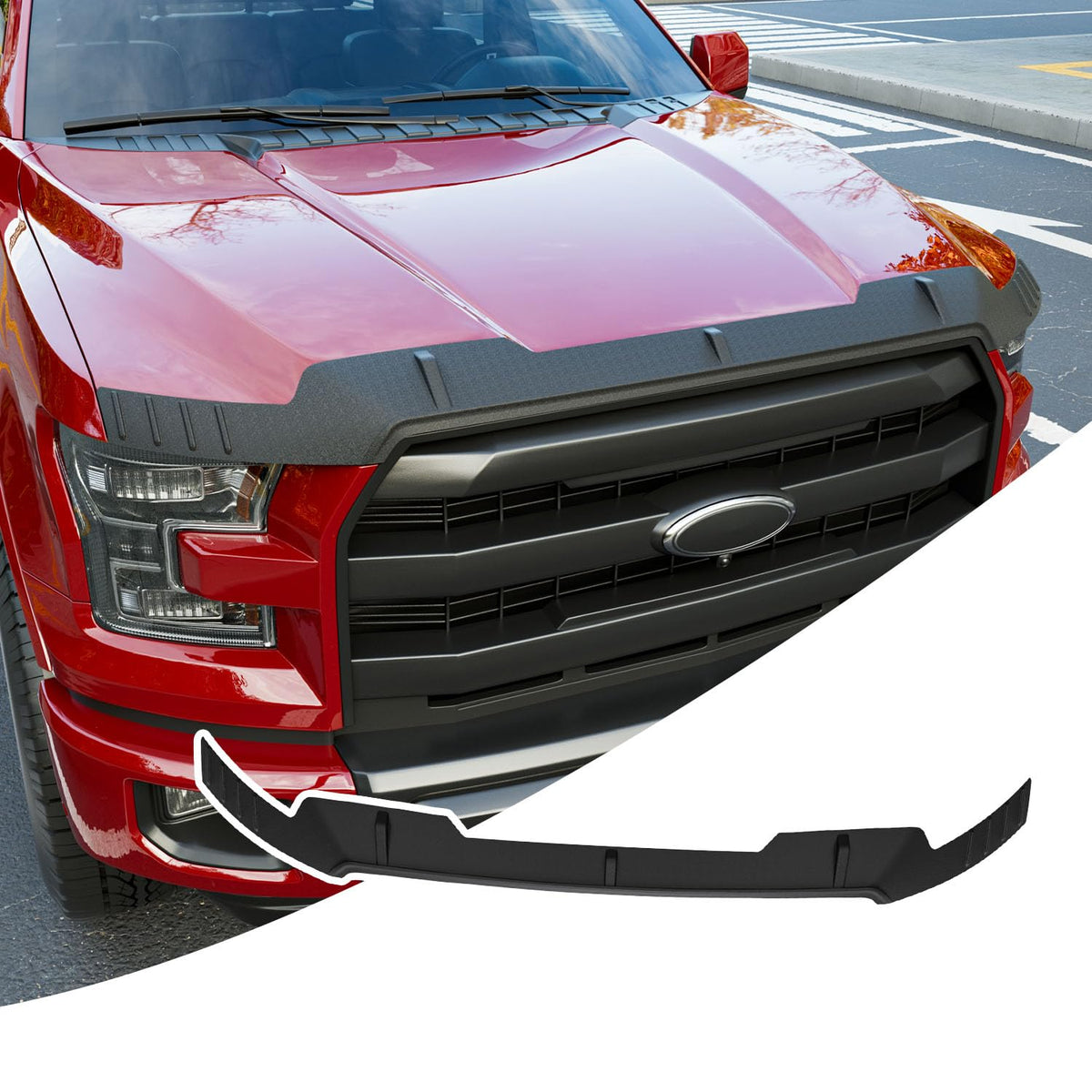 Xipoo front view showing hood deflector on Ford F-150, protecting paint